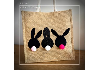 Sac jute lapins et pompons