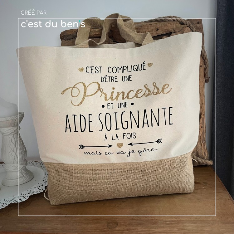 Sac jute Princesse Aide soignante Sac jute Princesse Aide soignante